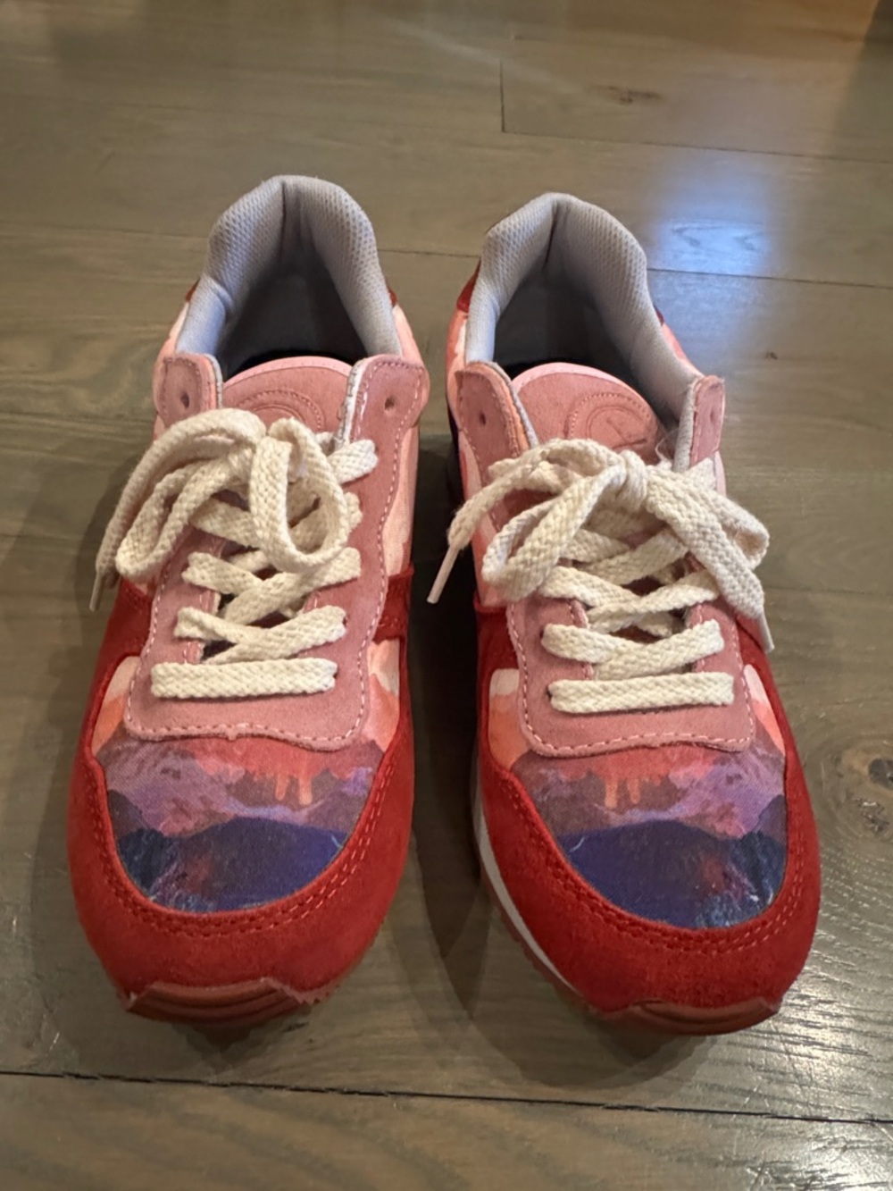 inkkas Red and Pink Women's Sneakers with Multicolor Toe Print